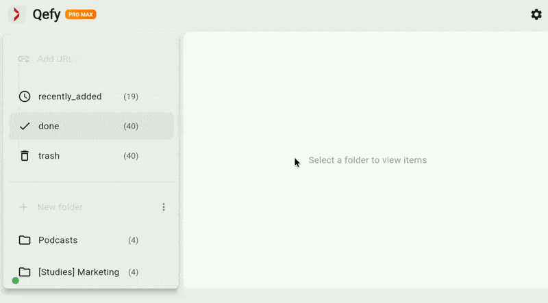 Screenshot: creating a folder in QueueFy